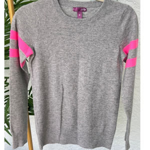 Aqua Cashmere Gray Sweater with Hot Pink Stripes - Size Large (Fits like Medium)